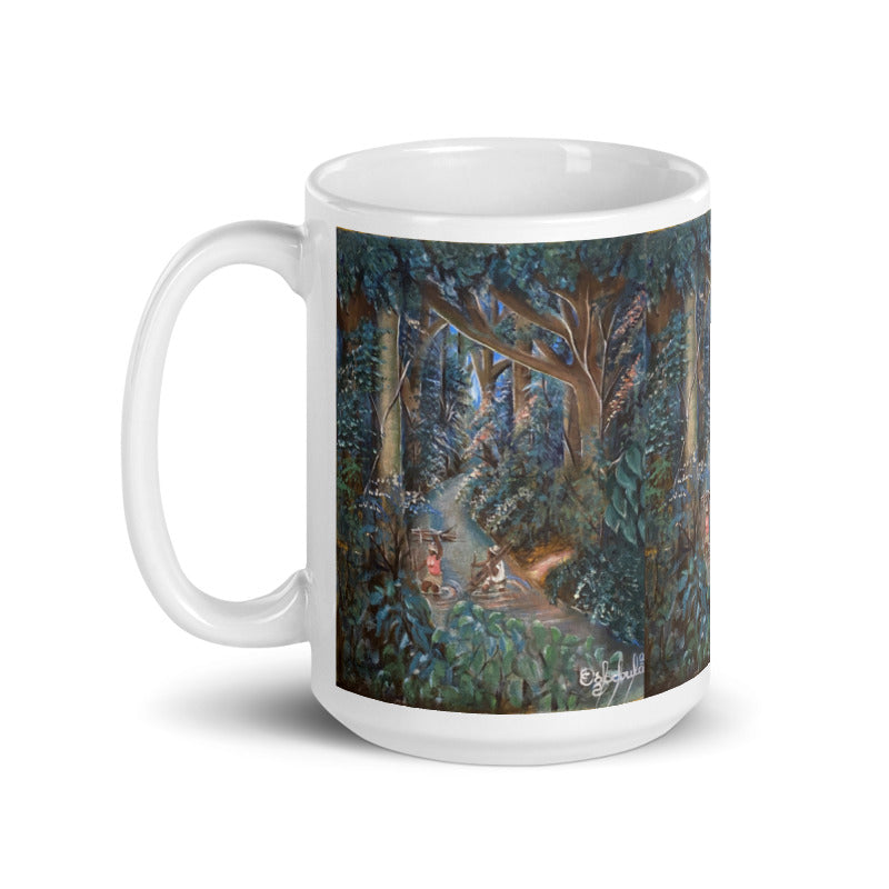 Crossing Stream In Lush Rainforest Art Print Mug