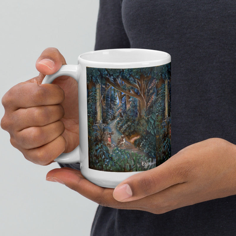 Crossing Stream In Lush Rainforest Art Print Mug