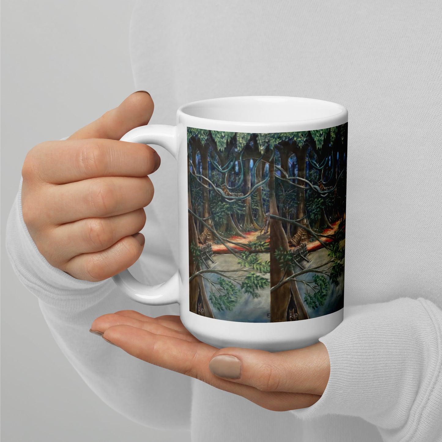 Fishing In A Tropical Rainforest Art Print Mug