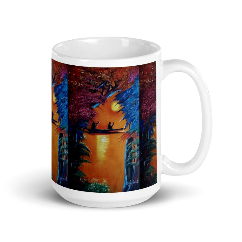 Sunset Stream Canoeing Art Print Mug