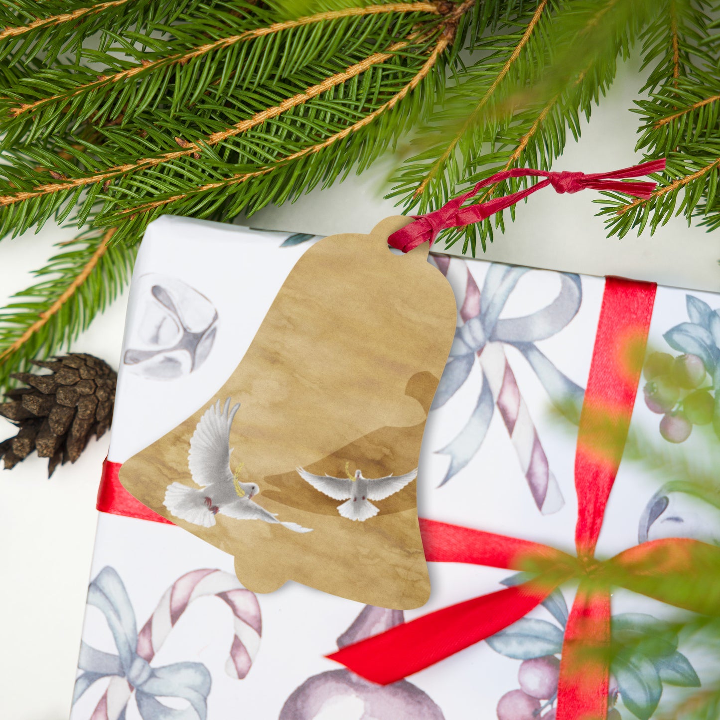 Two Turtle Doves Wooden Ornaments