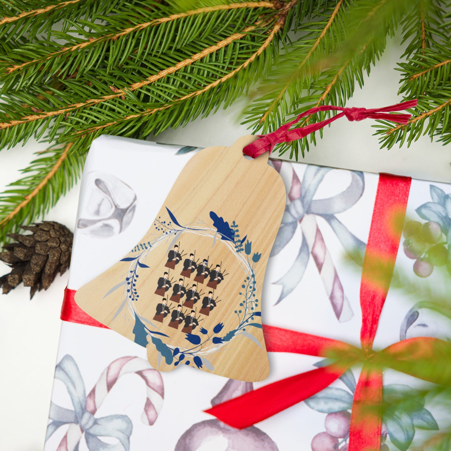 Eleven Pipers Piping Wooden ornaments