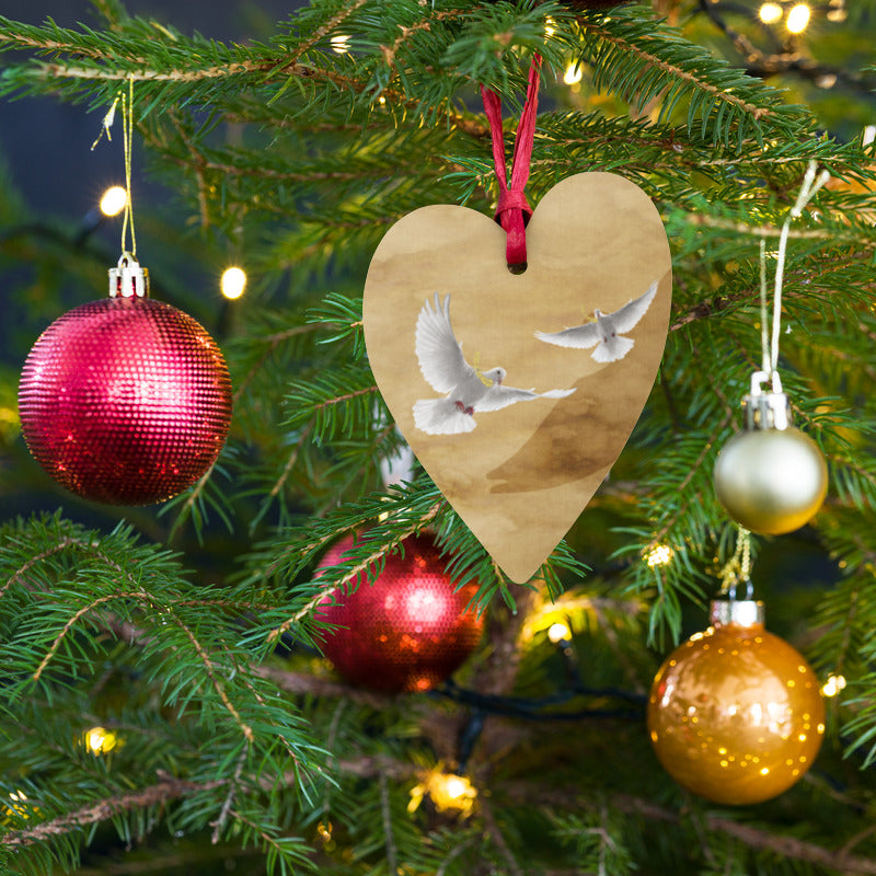 Two Turtle Doves Wooden Ornaments