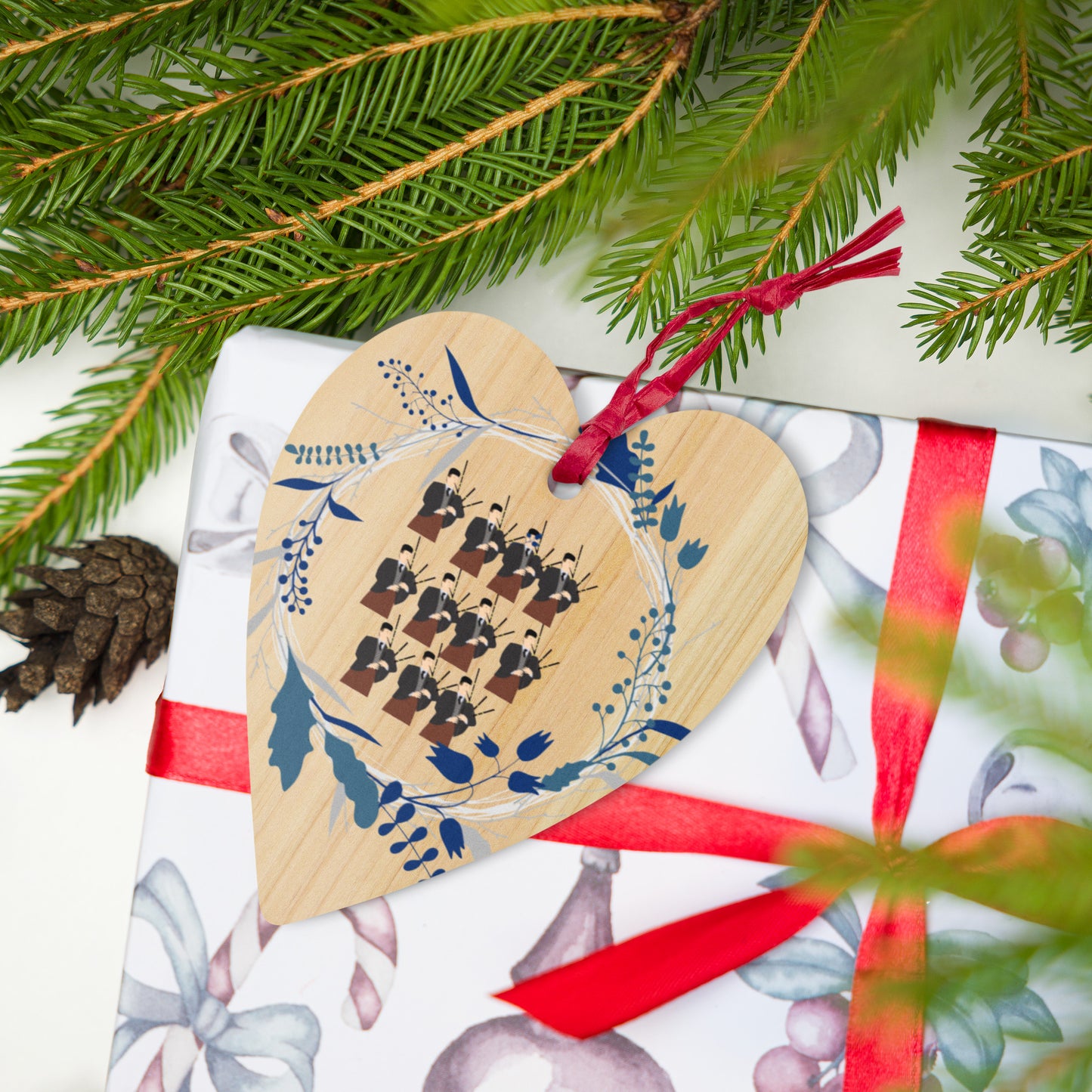 Eleven Pipers Piping Wooden ornaments