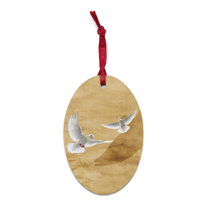 Two Turtle Doves Wooden Ornaments