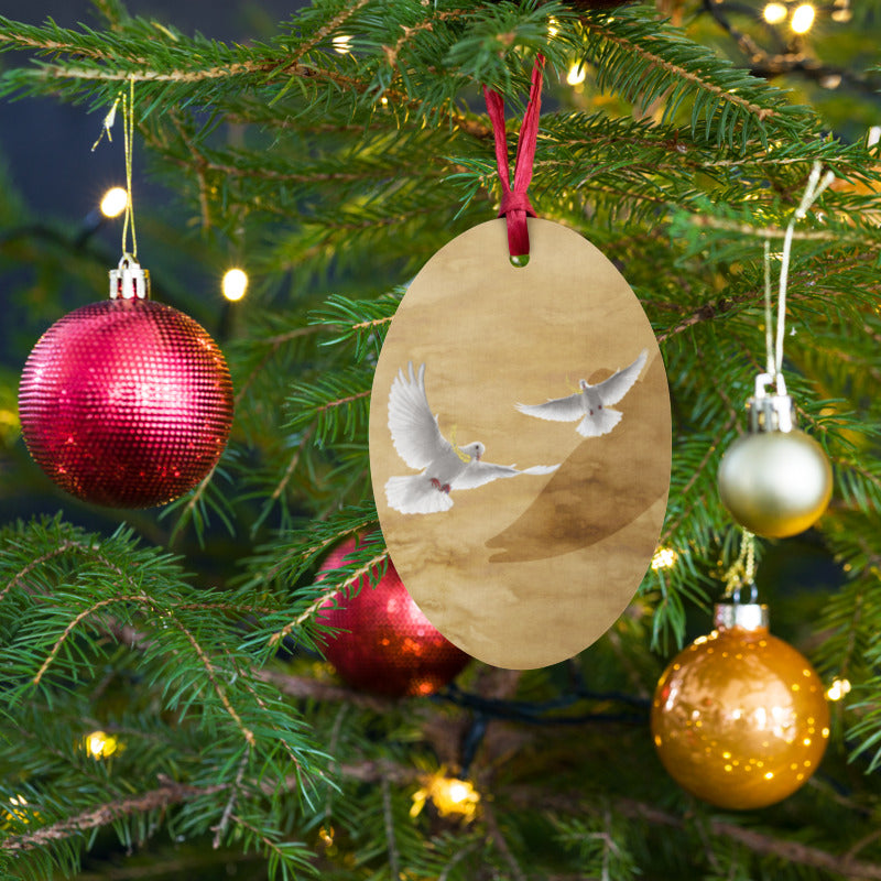 Two Turtle Doves Wooden Ornaments