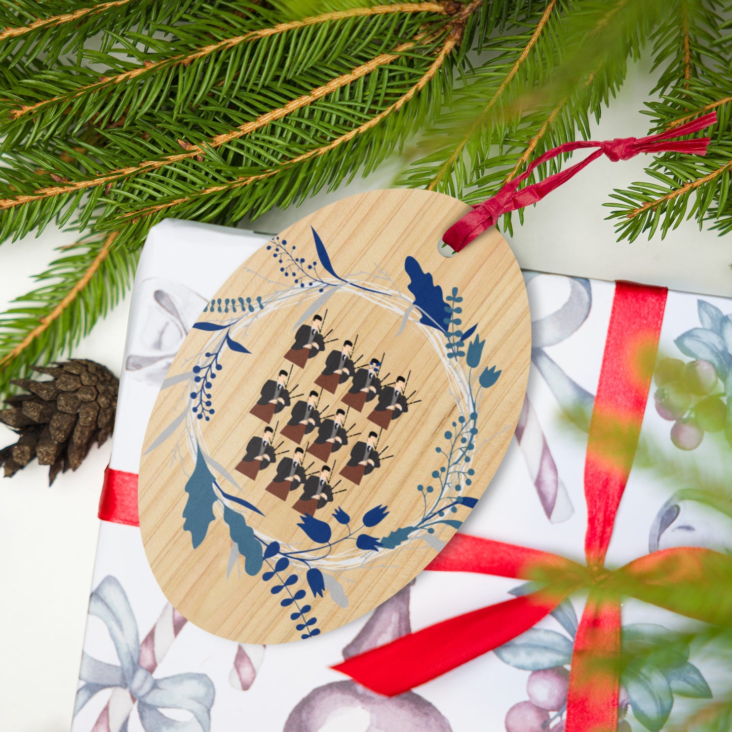 Eleven Pipers Piping Wooden ornaments