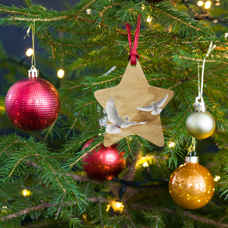 Two Turtle Doves Wooden Ornaments