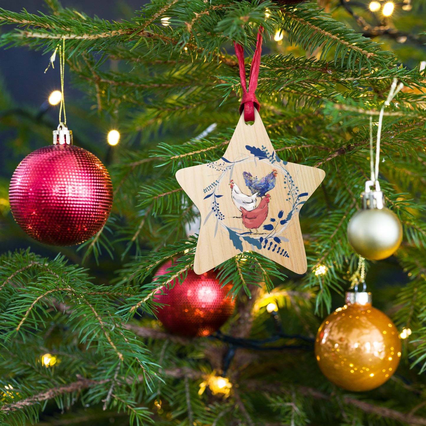 Three French Hens Wooden ornaments