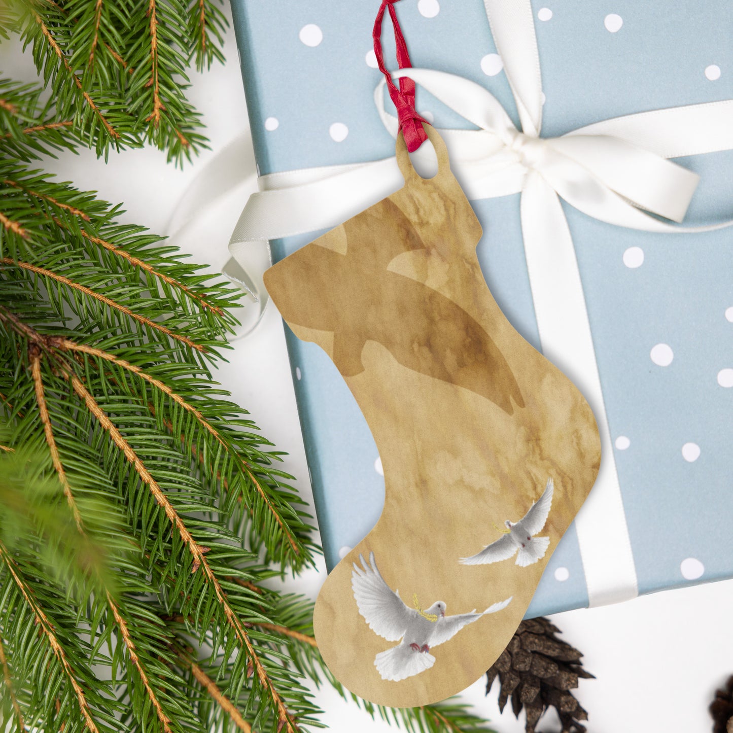 Two Turtle Doves Wooden Ornaments