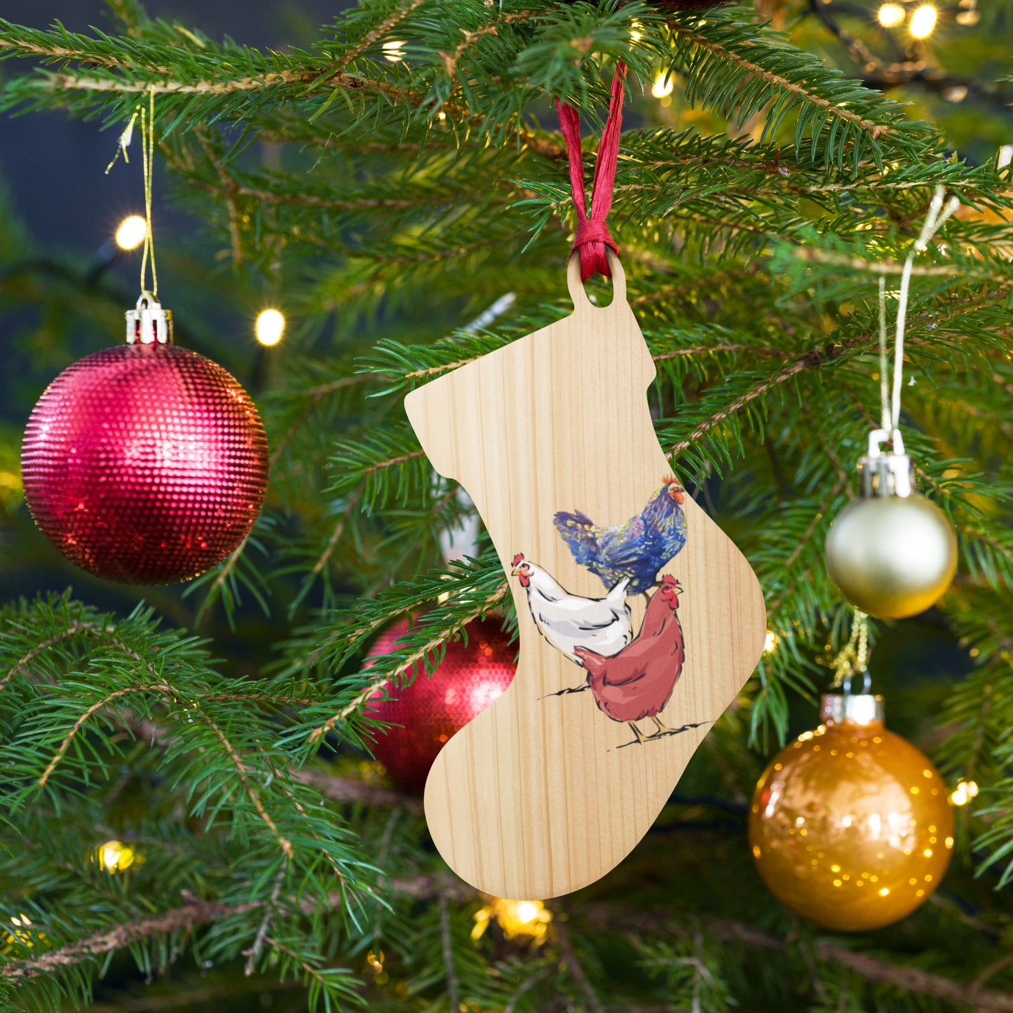 Three French Hens Wooden Ornaments