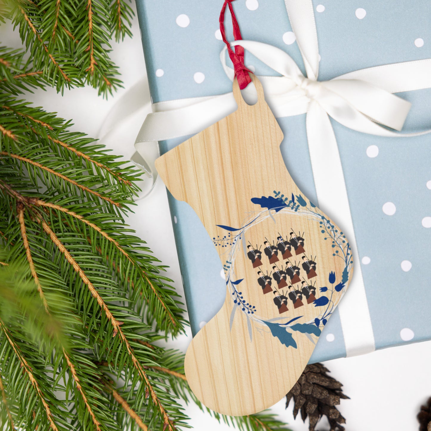 Eleven Pipers Piping Wooden ornaments