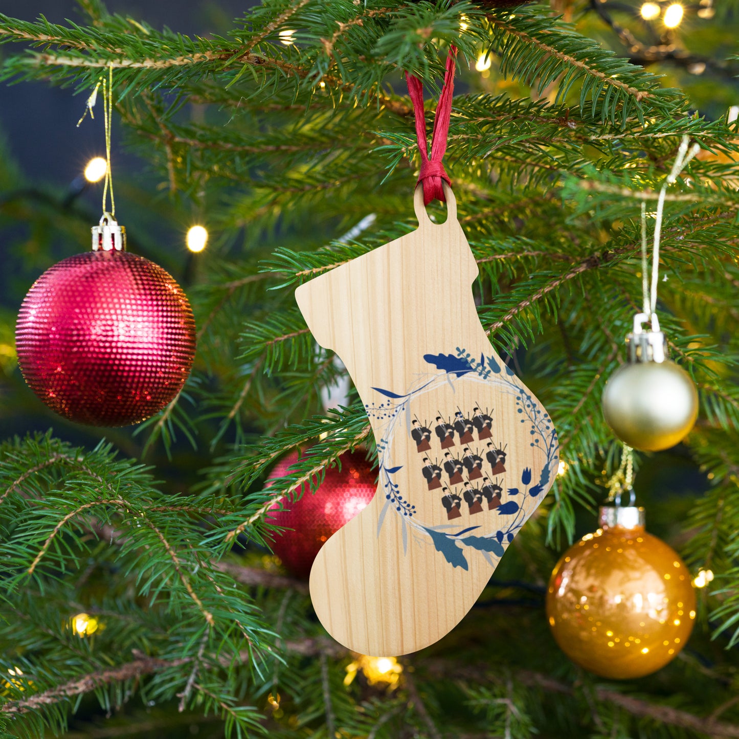 Eleven Pipers Piping Wooden ornaments