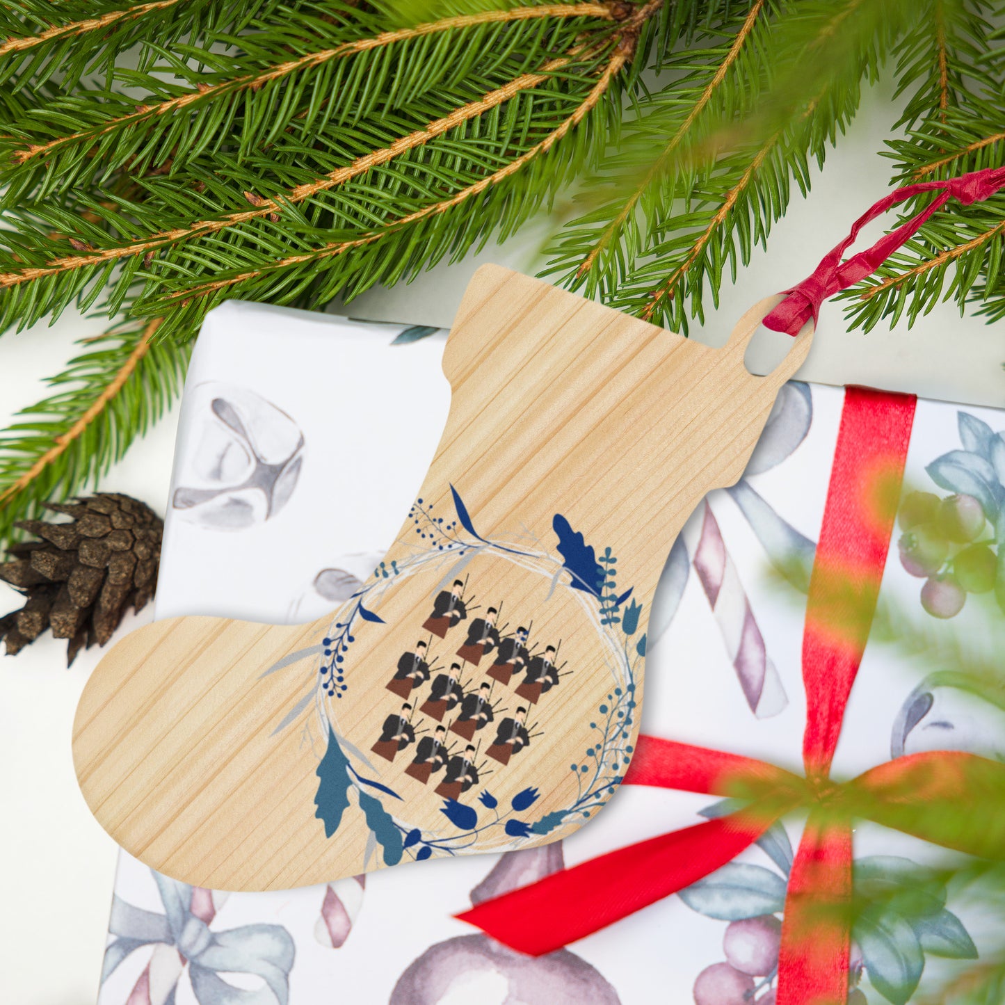 Eleven Pipers Piping Wooden ornaments