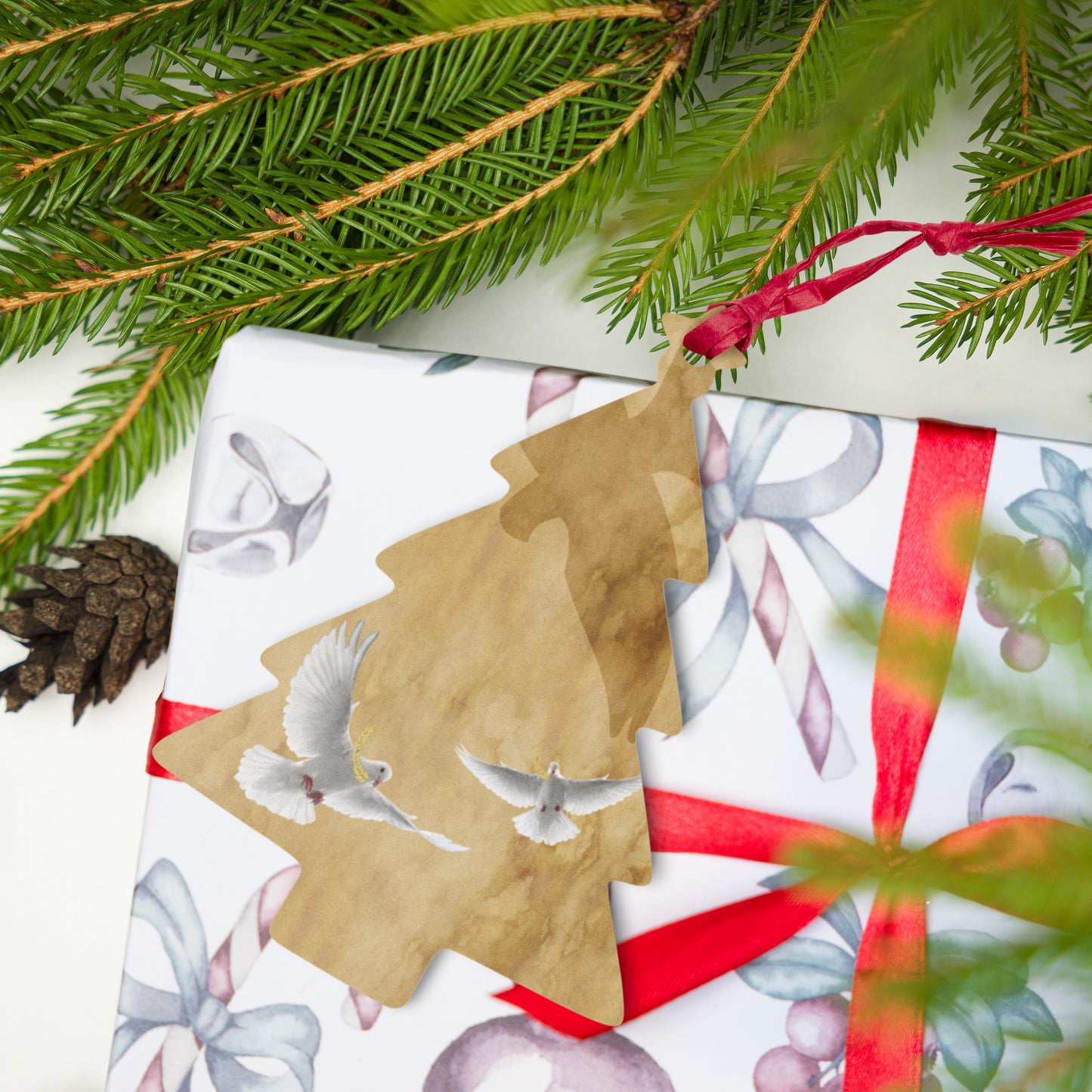 Two Turtle Doves Wooden Ornaments